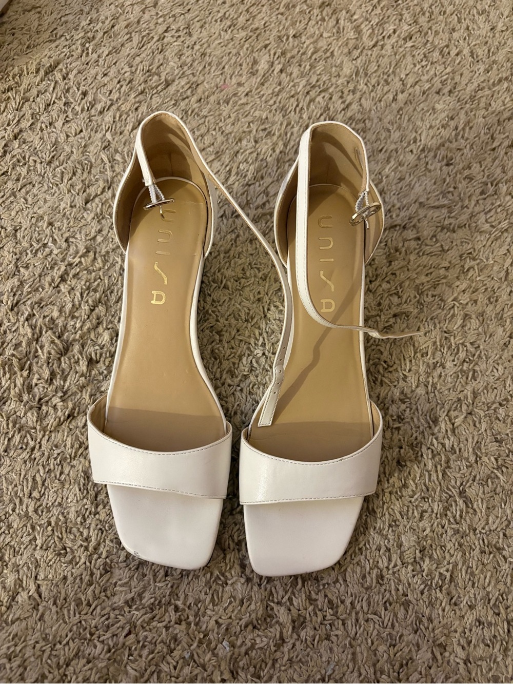 Unisa White Square-Toe Ankle-Strap Heels